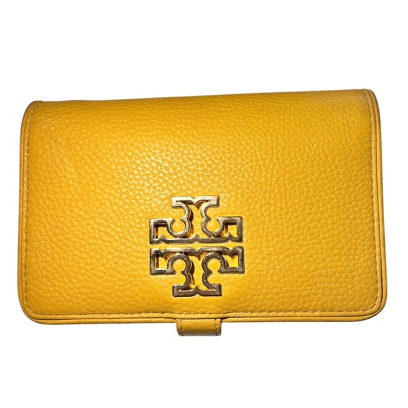 Rare Tory Burch Britten smartphone wallet case yellow pebbled leather - Picture 2 of 14